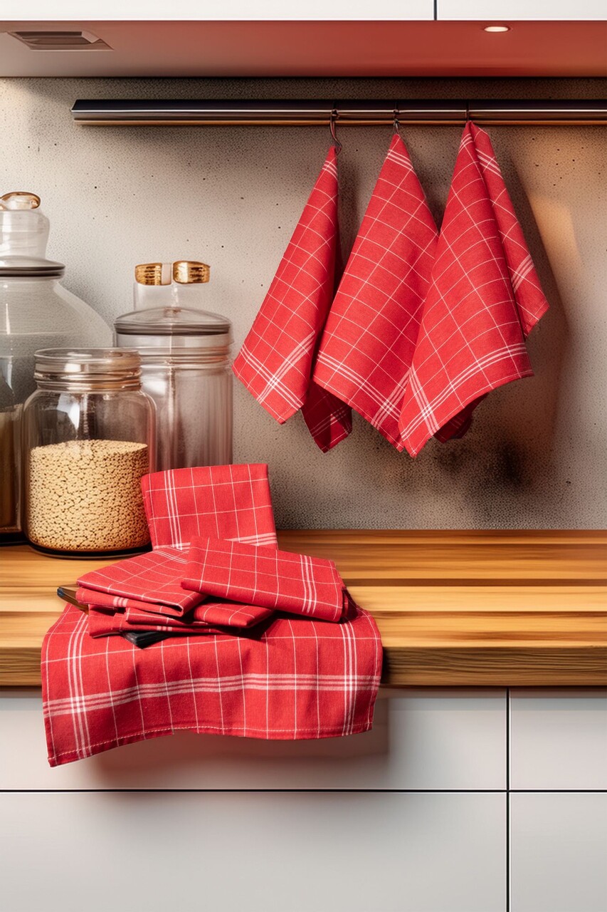 Set prosoape de bucatarie, Hermia, 219CFK1203, Dimensiune: 50 x 70 cm (10 bucăți), Rosu/Alb - imagine 5